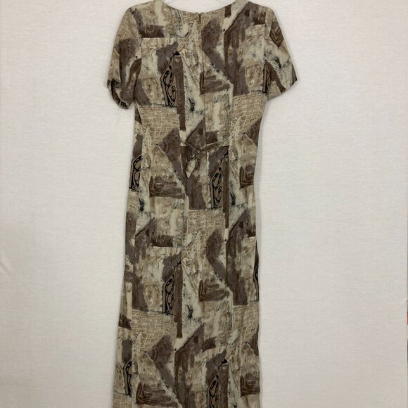 Vintage All that Jazz Brown Gray Abstract Artsy Soft Rayon Midi Dress Medium - Picture 11 of 13